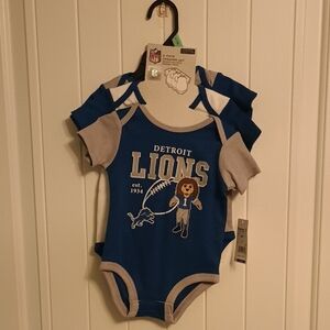 NWT 6-9 Month Detroit Lions Blue Baby Bodysuit 3 Piece Set